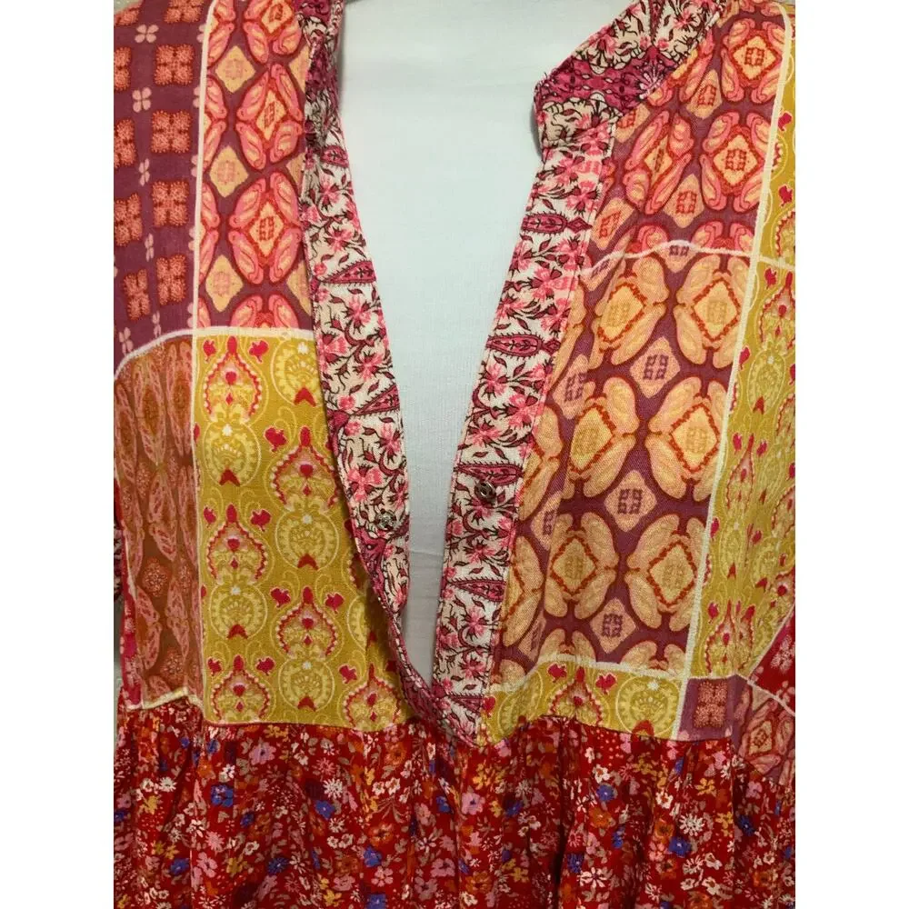 Red Boho patchwork dress size s #1406 - Picture 8 of 8